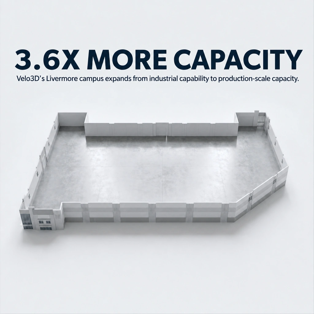 Infographic: the Livermore campus expands Velo3D from industrial capability to production-scale capacity